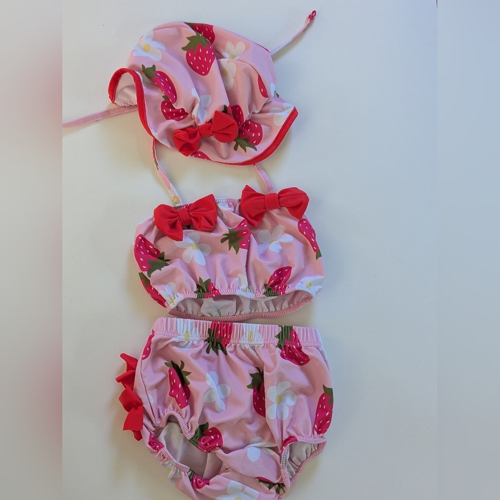6-12 Month Strawberry Print Baby Swimsuit Set